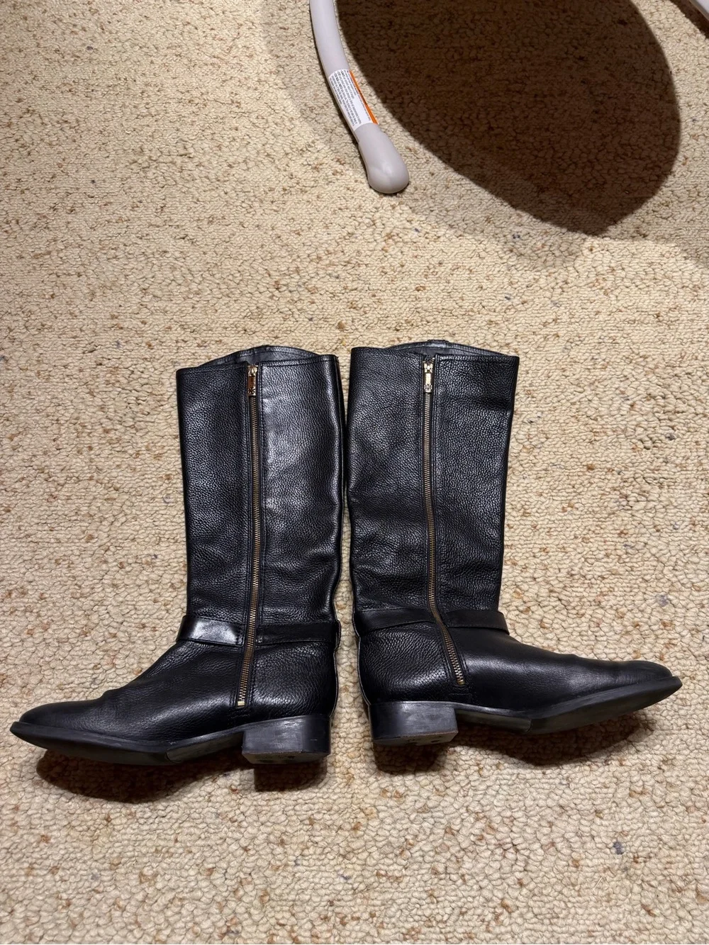 Tory Burch Classic Black Leather Knee-High Women's Riding Boots 11